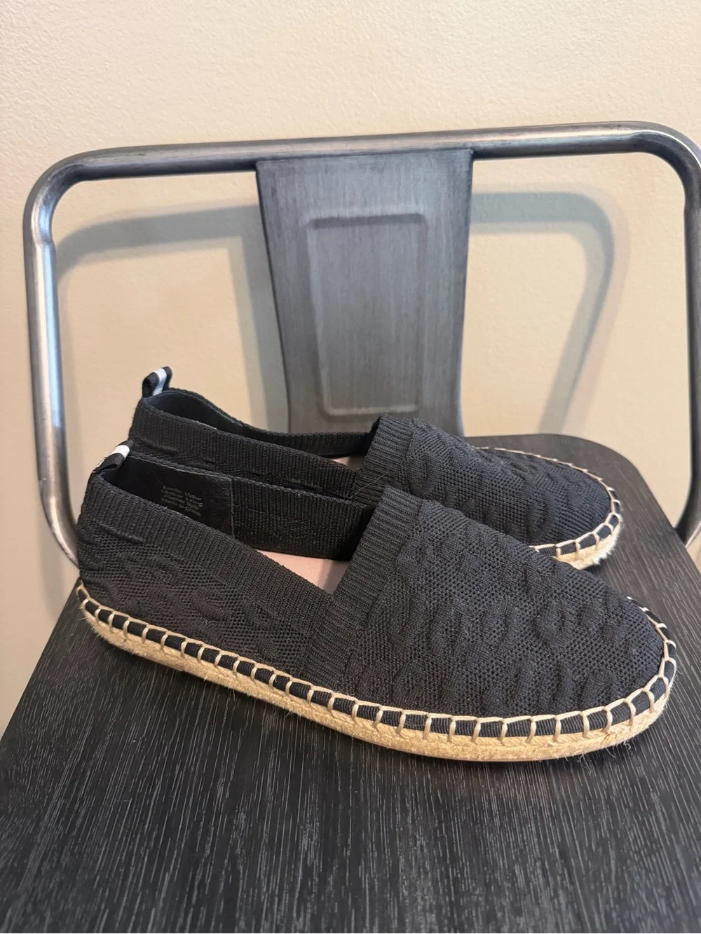 Deltan Black Knit Espadrille Flats Size 6.5